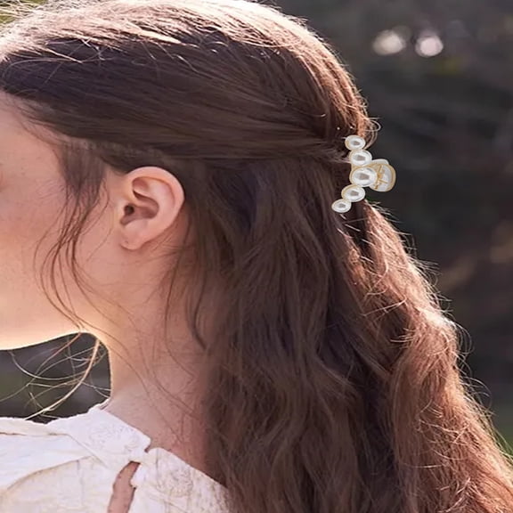 2Pcs Elegant Pearl Claw Clips Resin Claw Hairclip Snap Barrettes Stylish Hairing Decorations Accessories