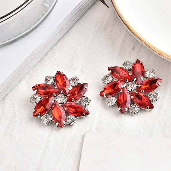 2Pcs Elegant Rhinestone Shoe Clips Shoes Jewelry Decoration Wedding Crystal Shoe Buckle Heels Flower Decorative Removable for Sandals , Red