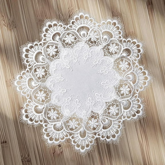 2Pcs Elegant White Lace Jacquard Round Doily, Tablecloth Crochet Place Mat Table Topper Decor Cover for Home Dresser Dining-Table, 15.5Inch