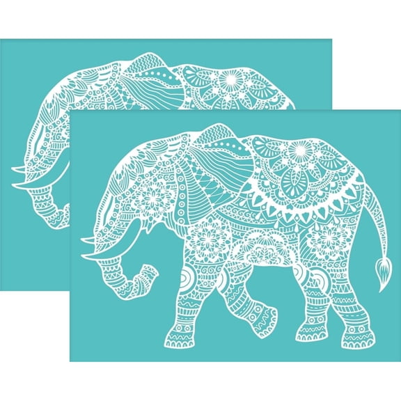 2Pcs Elephant Mandala Stencil 11x8.6 Inch Self-Adhesive Silk Screen Printing Stencil Reusable Mesh Stencils Transfer Washable Home Decor