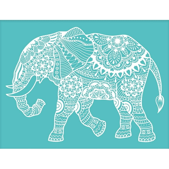 2Pcs Elephant Mandala Stencil Self-Adhesive Silk Screen Printing Stencil Reusable Mesh Stencils