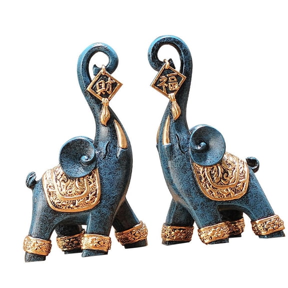 2Pcs Elephant Statues Modern Resin Elephant Figurine Sculpture Ornament Art Craft Collectible for Desktop Shelf Home Office Decoration Gifts