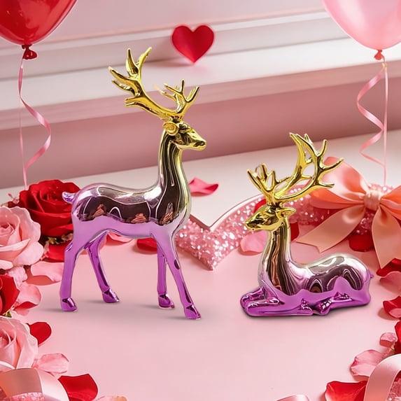 2Pcs Elk Deer Statue Reindeer Figurines Resin Sculpture Living Room Home Decoration Nordic Tabletop Ornaments