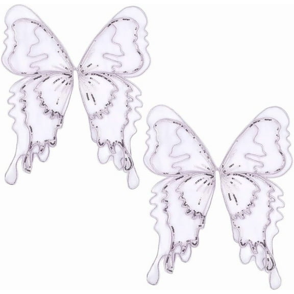 2Pcs Embroidered Butterfly Patches Sew on Purple Embroidery Butterflies Sequin Applique Beaded Lace Trim Iron on Repair Appliques