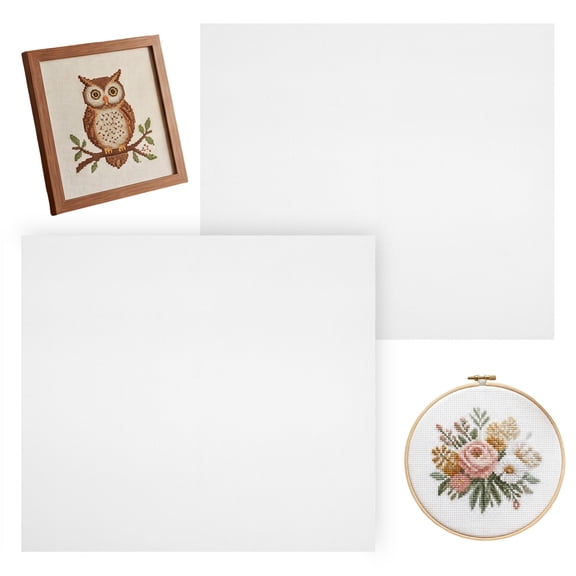 2Pcs Embroidery Fabric 13/18 Count White Polyester Cotton Cross Stitch Fabric Needlework Embroidery Cloth for Tapestry Art Craft 20x18inch