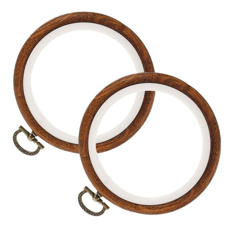 2Pcs Embroidery Hoops Plastic Circles Imitation Wood Cross Stitch Hoops