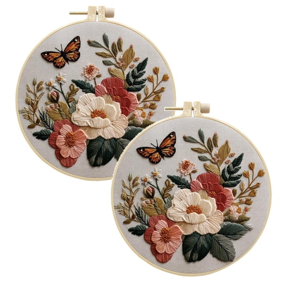 2Pcs Embroidery Kit for Beginners & Adults Starter Kit, Cross Stitch Kits,DIY Hand Embroidery Needlepoint Set with , Pre-Printed Fabric, Threads and Instructions