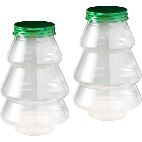 2Pcs Empty Clear Christmas Tree Plastic Sweet Jars Snack Jar Candy Jar Cookie Jar Snack Cookie Jar with Lids Christmas Tree Shape Ornaments for Home Holiday Wedding Party Decoration, Green Lids
