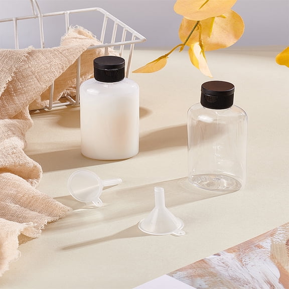 2Pcs Empty Flip Cap Plastic Bottle Container For Travel Liquid Cosmetic Sample Bottles with 2Pcs Transparent Plastic Funnel Hopper Black