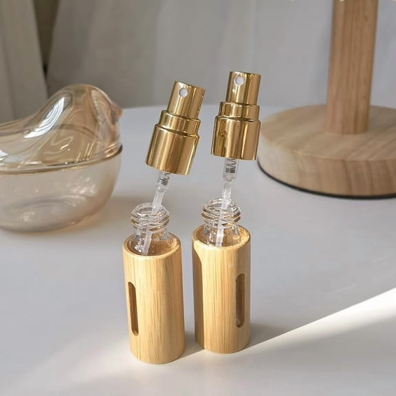 2Pcs Empty Portable Glass Spray Bottles with Bamboo Refillable Detachable Glass Inner Bottle Travel Perfume Container White 1.9x7.3cm