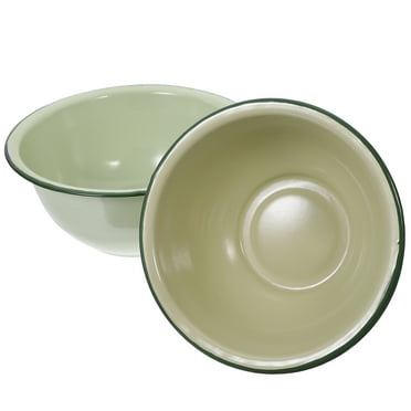 2Pcs Enameled Farmhouse Bowls, Green, 16cm & 18cm