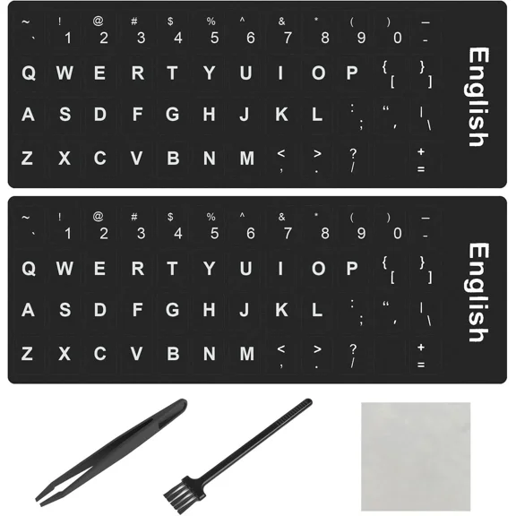 2Pcs English Keyboard Stickers, Universal Replacement Black