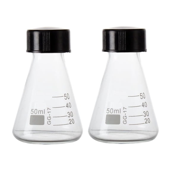 2Pcs Erlenmeyer Flask with Black Screw Cap, 1.7oz 100ml, Borosilicate Glassware with Printed Graduation