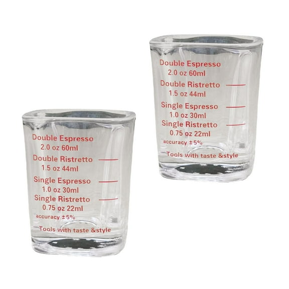 2Pcs Espresso Measuring Glasses with Scale, Transparent, Multipurpose 2 Ounce/60 ml, Liquid Heavy Glass Cup for Party