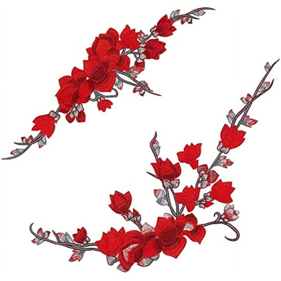 2Pcs Ethnic Style Plum Blossom Embroidery Applique Patch Floral Embroidery Sewing on Patches Iron-On Decorative Applique