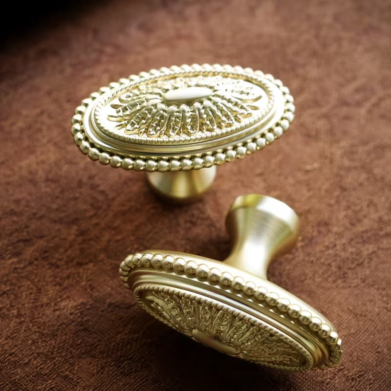 2Pcs European Vintage Cabinet Handles & Drawer Knobs - Antique Brass and Gold Finish | Solid Zinc Alloy Hardware for Kitchen, Wardrobe, and Dresser Decor
