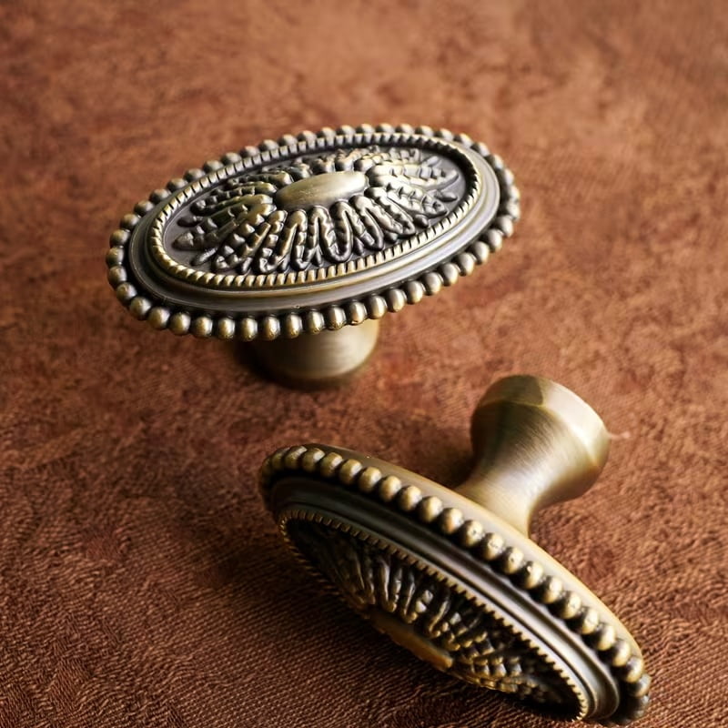 2Pcs European Vintage Cabinet Handles & Drawer Knobs - Antique Brass and Gold Finish | Solid Zinc Alloy Hardware for Kitchen, Wardrobe, and Dresser Decor