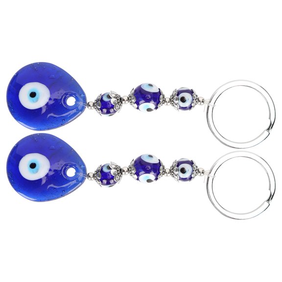2Pcs Evil Eye Key Ring Blue Turkish Amulet Glass Keychain Gift Hanging Ornament (3.5 in / 9.0 cm)