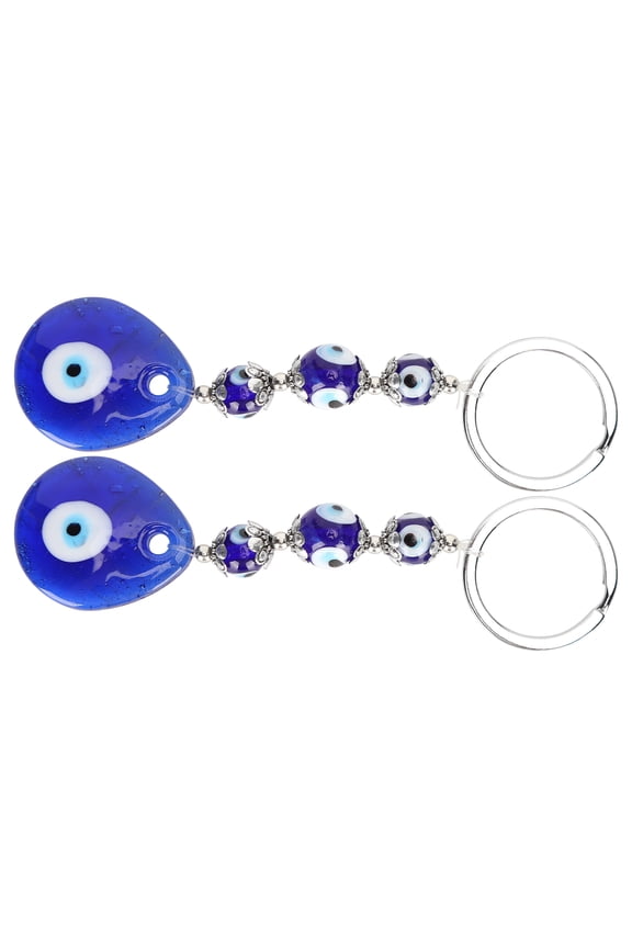 2Pcs Evil Eye Key Ring Blue Turkish Amulet Glass Keychain Gift Hanging Ornament (3.5 in / 9.0 cm)