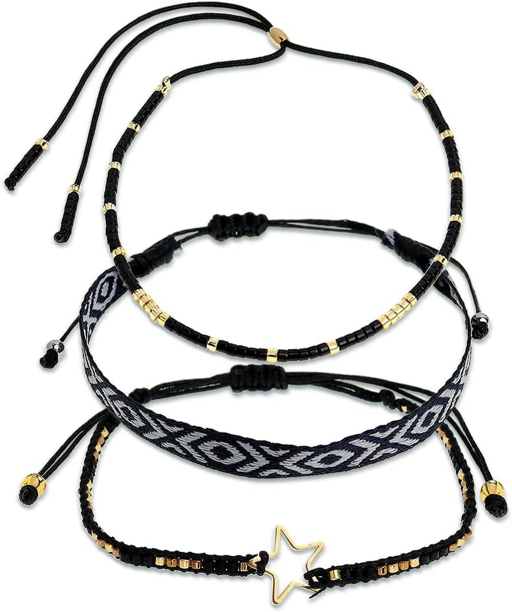2Pcs Evil Eye Protection Boho String Rope Braided Bracelets Set For