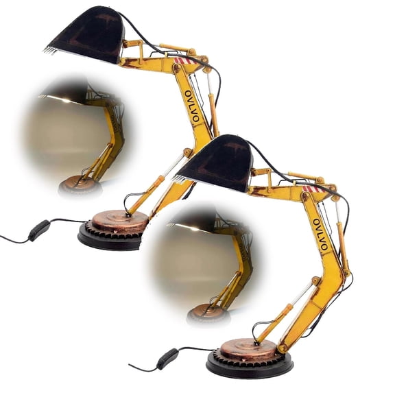 2Pcs Excavator Table Lamp Boys Lamps For Bedrooms Night Stand Lamps Led Desk Figurine Lamps Unique Movable Night Light Toddler Resin Book Lights