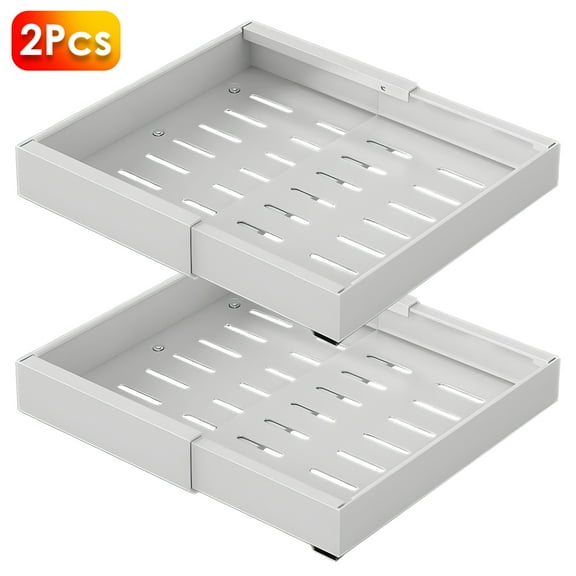 2Pcs Expandable Pull-Out Cabinet Organizer – Slide-Out Drawer with Adjustable Width (12.2-20.5 Inches), Heavy-Duty Carbon Steel, 17lbs Max Load – Perfect for Kitchen, Pantry, or Bathroom Storage