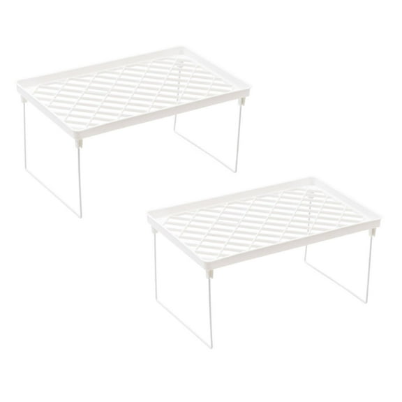 2Pcs Expandable Stacking Cabinet Shelf Rack S/M/L Sizes Folding Stackable Counter Rack Organizer Cupboard Plate Dish Counter And Pantry Organizer Kitchen White Rack Home Decor