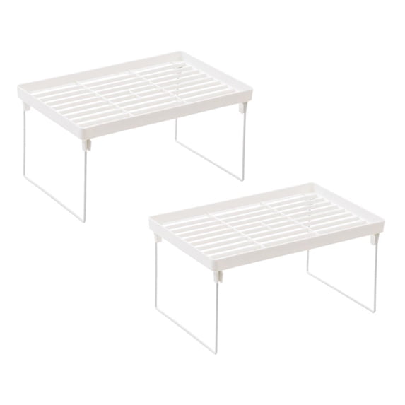 2Pcs Expandable Stacking Cabinet Shelf Rack S/M/L Sizes Folding Stackable Counter Rack Organizer Cupboard Plate Dish Counter and Pantry Organizer Kitchen White Rack Home Decor Happy 2026!