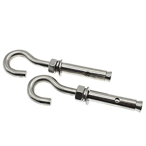 2Pcs Expansion Hook M8 Open Heavy Duty Expansion Screw Hook Anchor Bolt Cup Concrete Brick Hook Stainless Steel (No Spring Buckle)