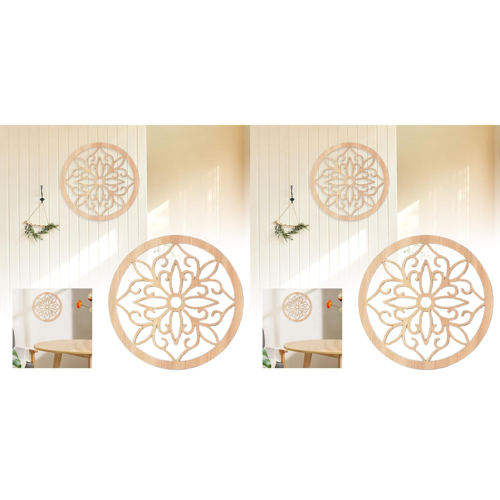 2Pcs Exquisite Wooden Wall Hangings For Home Fine Hollow Print Art For