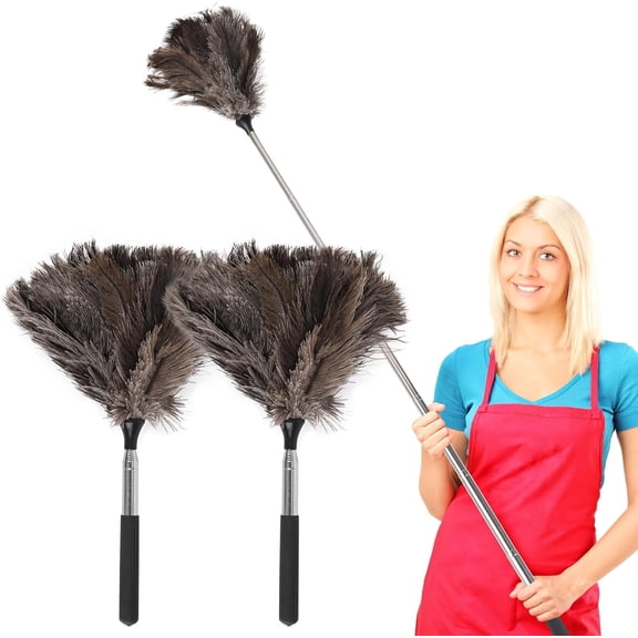 2Pcs Extendable Feather Duster- 40 inch Fluffy Feather Duster for Cleaning Ceiling Fan,Pendant Lamp, High Ceiling, Blinds, Furniture, Reusable