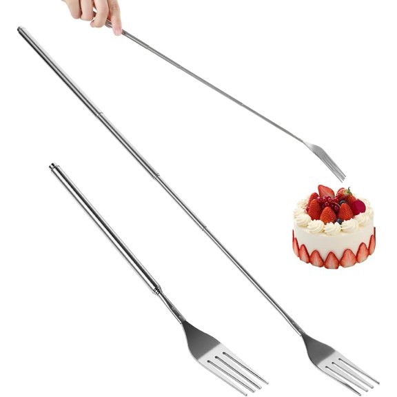 2Pcs Extendable Fork, 9 to 25.4 Inch Comically Long Fork Prank, Stainless Steel Retractable Extra Long Forks for Eating Dinner Fruit Dessert BBQ, Perfect for Prank