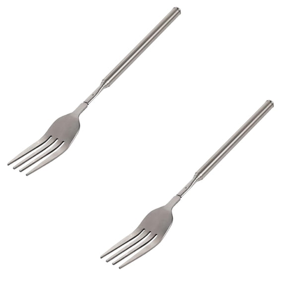 2Pcs Extendable fork,8.7 To 25.4 inch Expandable fork Prank,Expandable Telescopic Bbq fork, Stainless Steel, Extendable Handle,Long Dinner Fruit Dessert Cutlery