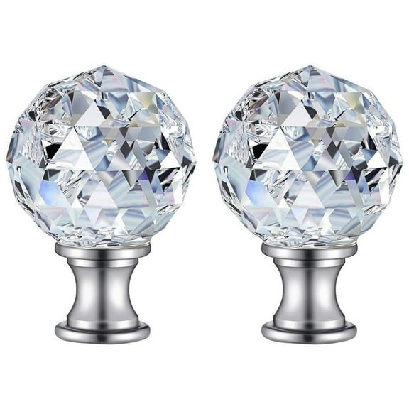 2Pcs Faceted Clear Crystal Glass Ball Finial Lamp Top Cap Screw with Base Threaded Diamond Table Floor Lampshade Finials Topper Knob Decoration