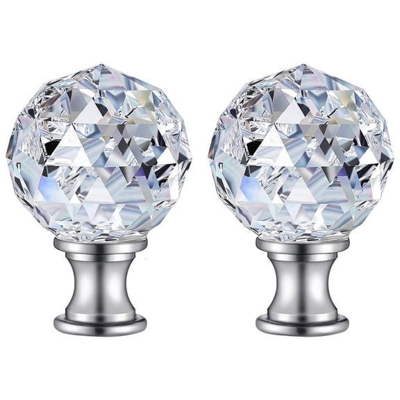 2Pcs Faceted Clear Crystal Glass Ball Finial Lamp Top Cap Screw with Base Threaded Table Floor Lampshade Finials Topper Knob Decoration