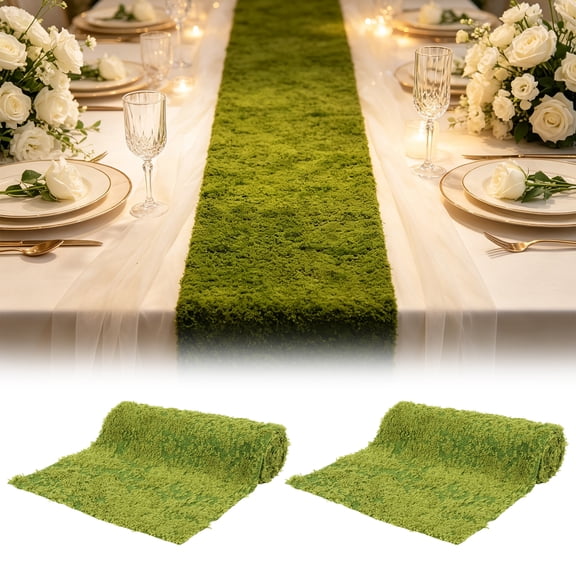 2Pcs Fake Moss Table Runner, 12x72in Artificial Fake Moss Mat for Indoor Plants Crafts & DIY Decor