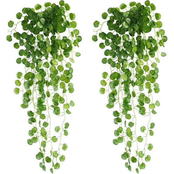 2Pcs Fake Plants for Outside Fake Plant Decor 3.1ft Artificial Hanging Plants Fake Ivy Vine Faux Greenery Vine Plant for Home Room Wall Pot Hanging Planter Indoor Outdoor Décor
