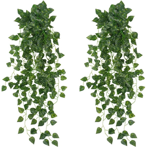 2Pcs Fake Plants for Outside Fake Plant Decor 3.1ft Artificial Hanging Plants Fake Ivy Vine Faux Greenery Vine Plant for Home Room Wall Pot Hanging Planter Indoor Outdoor Décor