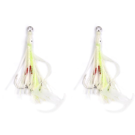2Pcs Fake Soft Bait Silicone Squid Skirts Simulation Luminous Squid Bait Slow Jigging Assist Fishing Hook for Sea Fishing