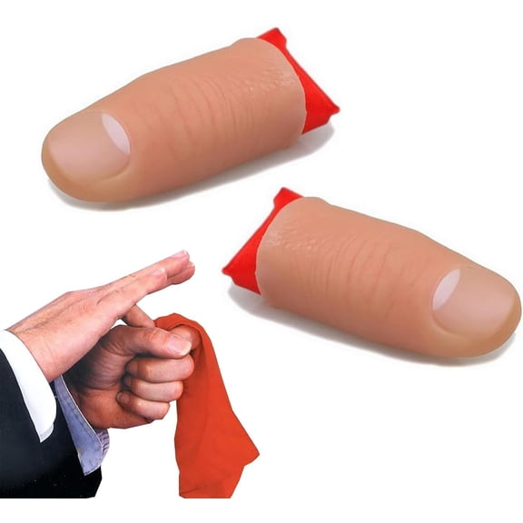 2Pcs Fake Thumb Tips, Disappearing Trick Fake Fingers, Magic Props Prank Toy, Stage Show Close Up Vanish Appearing Finger Trick With Red Silk Training Cloth