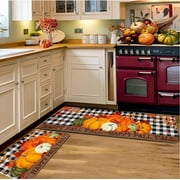 2Pcs Fall Kitchen Rugs and Mats ， Thanksgiving Kitchen Rug Non Slip Backing Fall Decorations for Home Seasonal Farmhouse Fall Holiday Autumn Kitchen Floor Mat 16"X47"+16"X24"