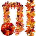 thumbnail image 1 of 2Pcs Fall Maple Leaf Garland with Lights，Artificial Maple Garland Fake Fall Leaves with 30 LED Fairy String Lights Faux Hanging Plastic Plant forThanksgiving Decorations Fall Décor Fireplace Party, 1 of 8