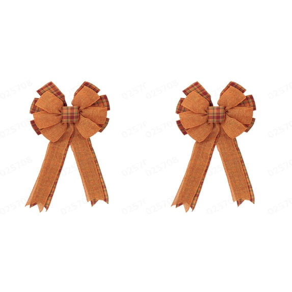 2Pcs Fall Thanksgiving Halloween Wreath Bow, Large Pre-Tied Checkered Ribbon Swag Bow for Front Door, Indoor Living Room, Outdoor Courtyard Decoration, Autumn Holiday Ornament for Home, Porch, Mantel