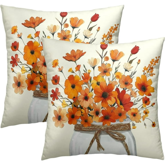 2Pcs Fall Throw Pillow Covers, Pumpkin Sunflower Leaves Autumn Season Farmhouse Decorative Pillow Cases for Sofa Bed Couch Harvest Thanksgiving Day Outdoor Home Decor