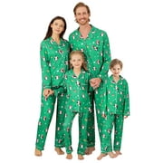 SILVERCELL 2Pcs Family Matching Christmas Pajamas Sets Silk Satin Clothes Parent-Child Cute Print Sleepwear Pjs For Couples/Women/Men/Kids