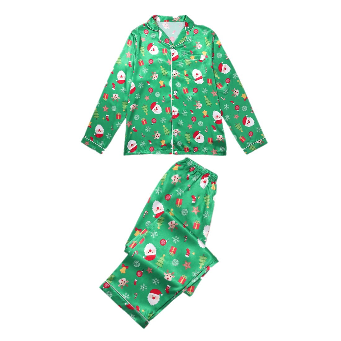 2Pcs Family Matching Christmas Pajamas Sets Silk Satin Clothes Parent ...