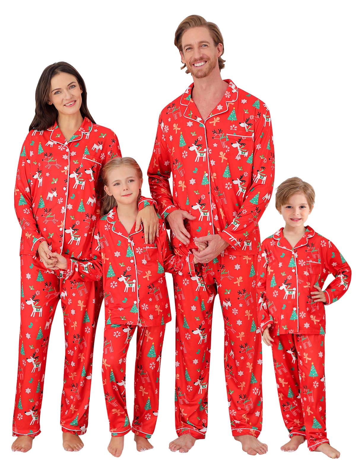 2Pcs Family Matching Christmas Pajamas Sets Silk Satin Clothes Parent ...