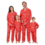 SILVERCELL 2Pcs Family Matching Christmas Pajamas Sets Silk Satin Clothes Parent-Child Cute Print Sleepwear Pjs For Couples/Women/Men/Kids