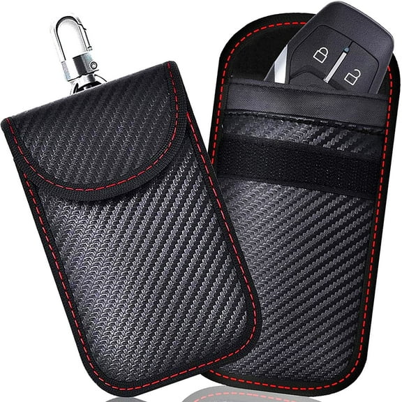 2Pcs Faraday Bags for Key Fob Protector(Black),Scheam RFID Anti-Theft Faraday Key Fob Protector with Hook and Keyring, Key Fob Black Pouch for Car Security
