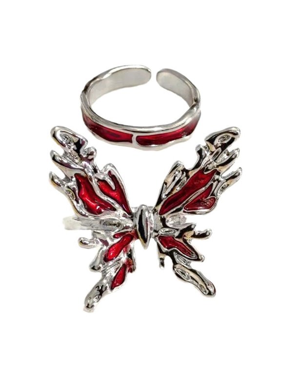 2Pcs Fashion Metal Butterfly Open Rings Adjustable Gothic Statement Jewelry Simple Knuckles Rings